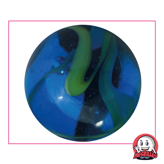 Marbles Abysse 50 mm in dark blue translucent glass and green trace, large size marble
