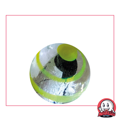 My-Glassmarbles Dragon Eye bead, 25mm, semi-opaque black silver with yellow stripes