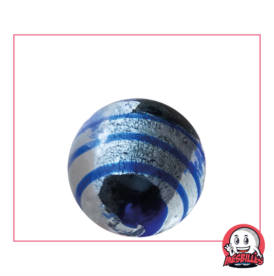 My-Glassmarbles Dragon Eye 25mm bead, semi-opaque silver-black, blue stripe