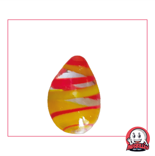 My-Glassmarbles egg marble, ovoid, translucent crystal with red and yellow stripes, approx. 25mm high