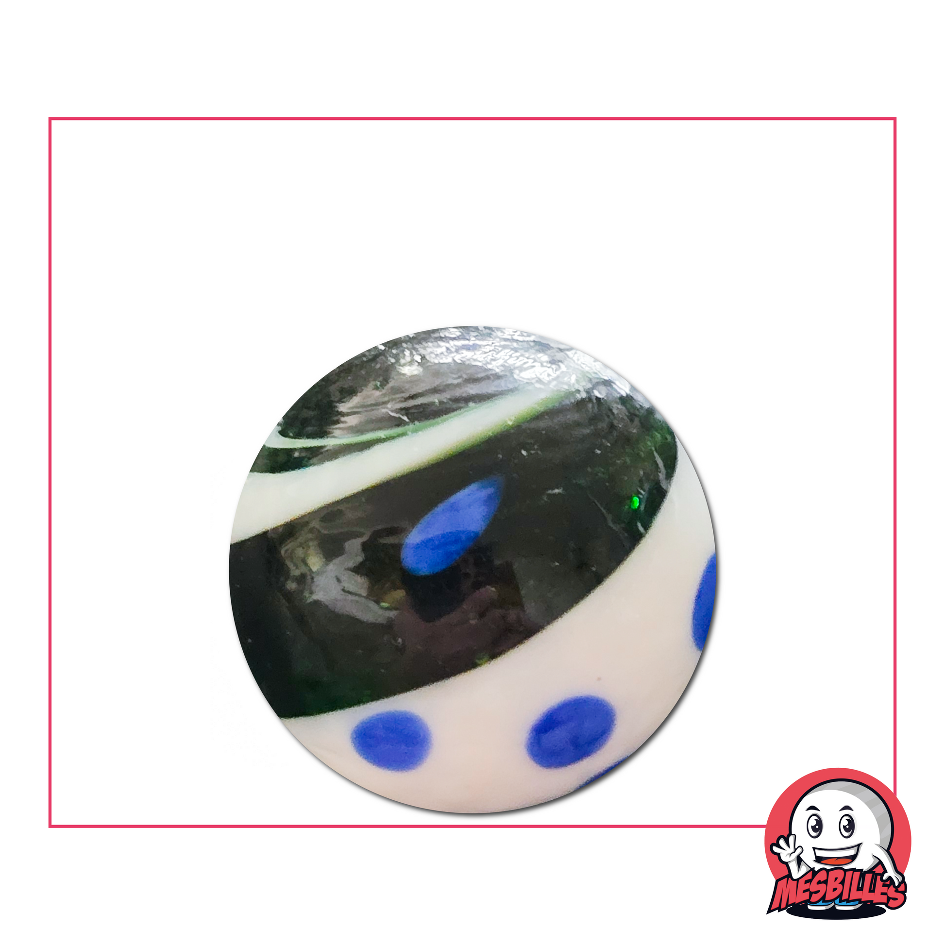 Marbles Big Bang white and green 25 mm - decorative two-tone glass marble with cosmic motif