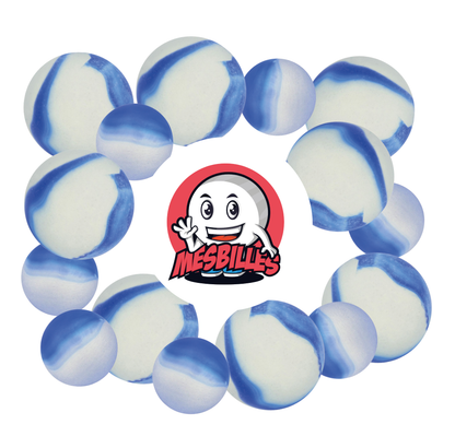 Image of My-Glassmarbles Mascot surrounded by Frosted Marbles - Glass Marble Frosted Blue 22 mm My-Glassmarbles