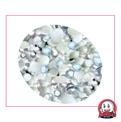 Flat Marbles in white and crystal glass, opaque and transparent, 12mm to 30mm