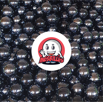 Image of the My-Glassmarbles Mascot surrounded by shiny opaque Glossy Marbles 16 mm Black