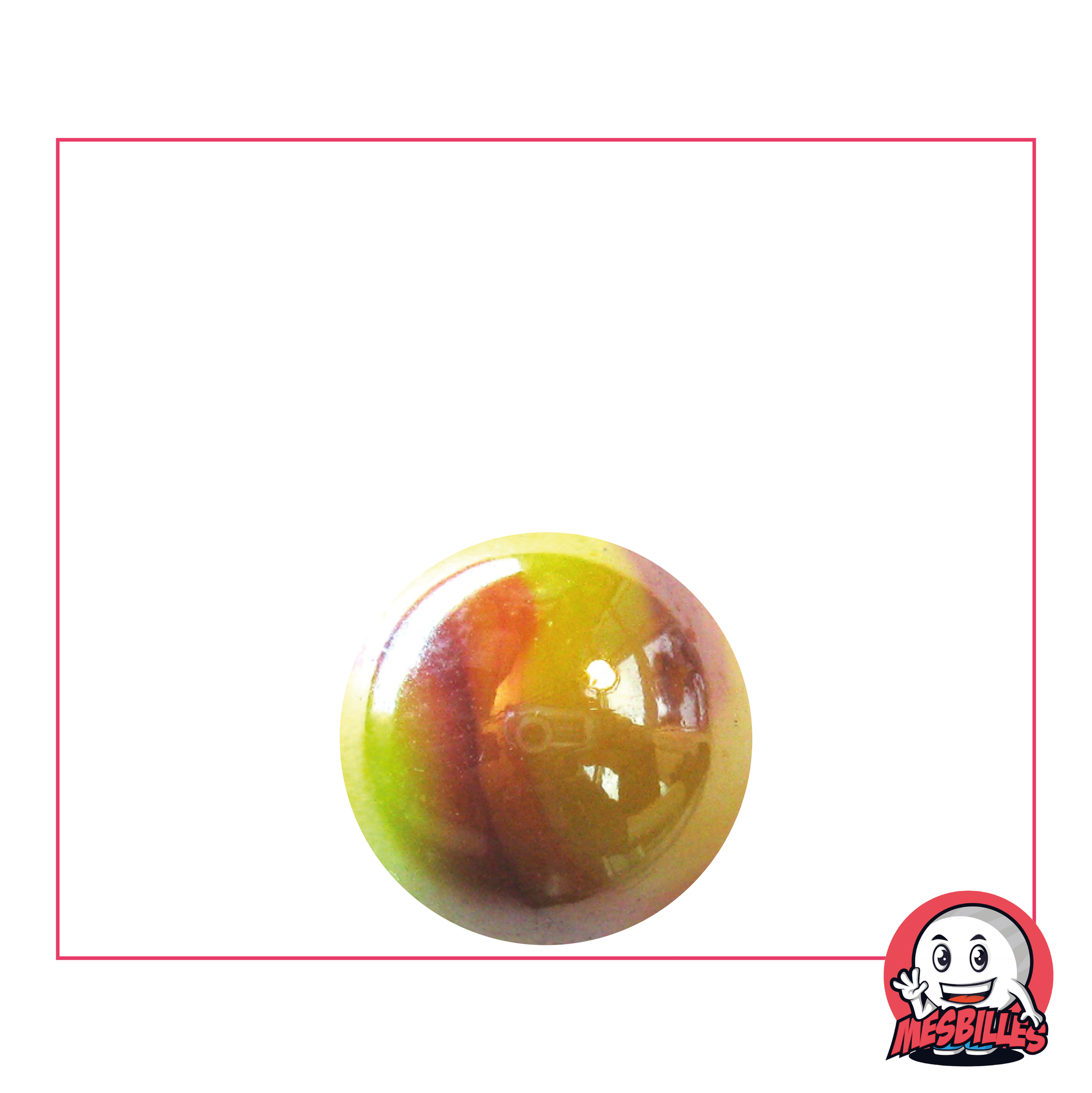 1 16 mm opaque Yellow glass Dragon Marble with pearlescent highlights and red curls