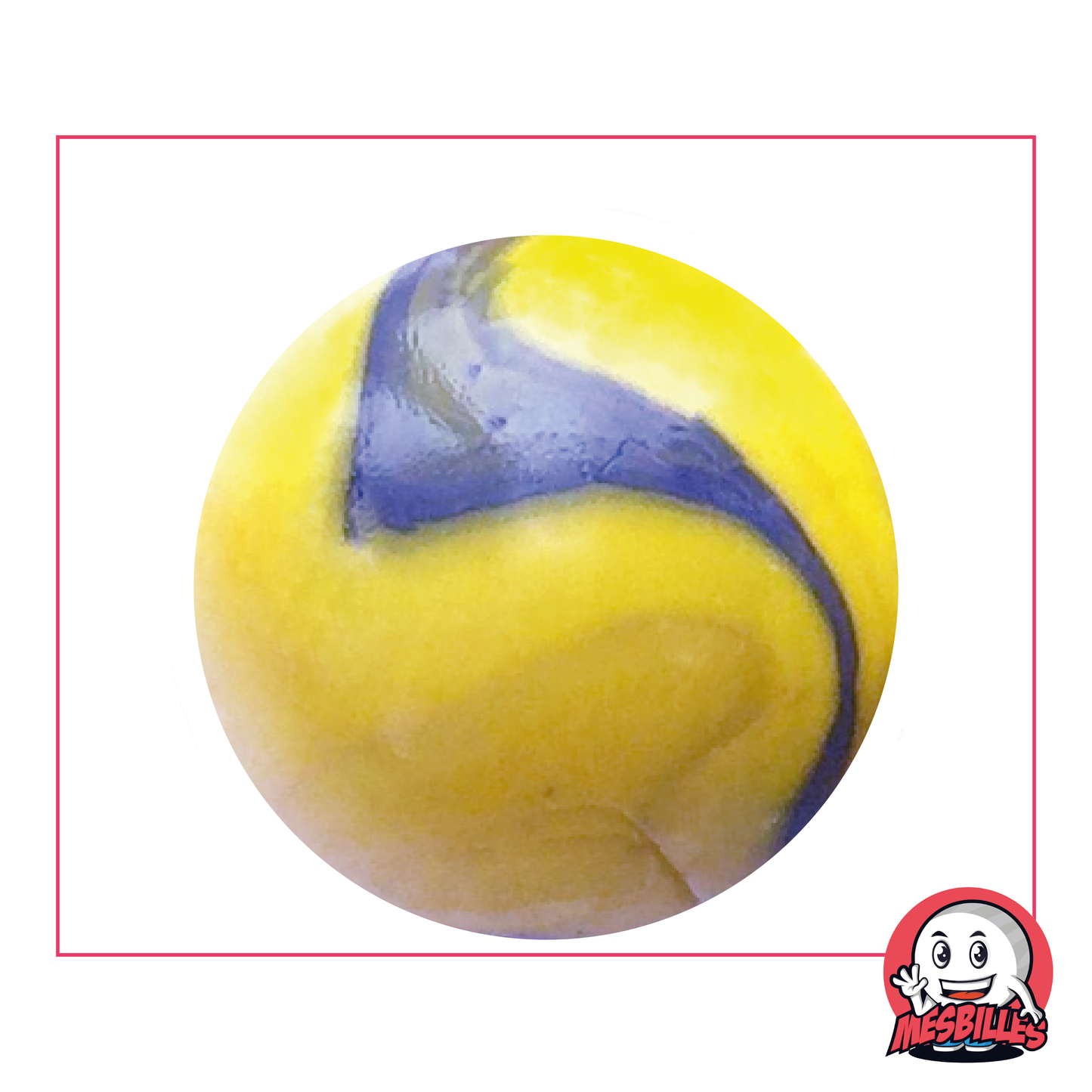 42 mm Gauguin marble in two-tone Yellow and Blue glass, Whale size marble, large marble.