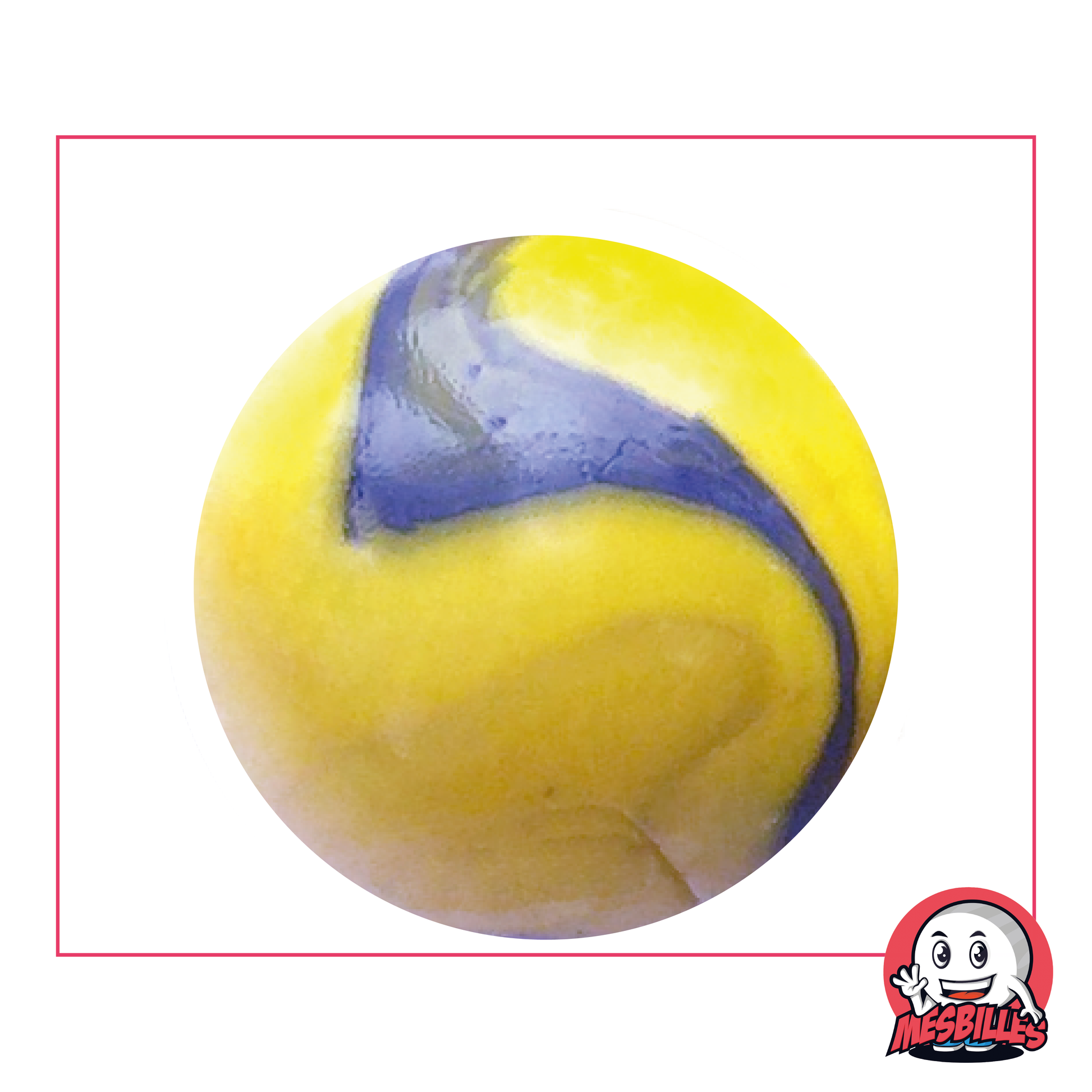 42 mm Gauguin marble in two-tone Yellow and Blue glass, Whale size marble, large marble.