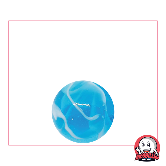 1 Marble H2O 16 mm, Blue translucent glass marble with white scrolls through it.