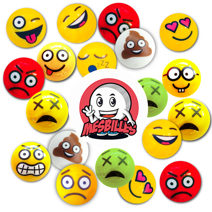 A creative circle of marbles with different expressions representing the entire emotional world of the My-Glassmarbles collection, around the central logo.