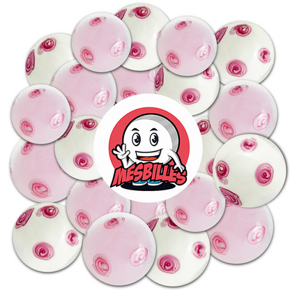 My-Glassmarbles mascot placed on 22 mm hand-crafted white Marbles decorated with delicate pink flowers, symbolising the freshness and ephemeral beauty of Japanese spring.