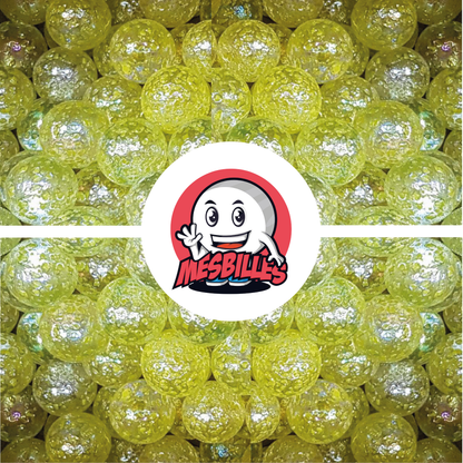 Image of My-Glassmarbles Mascot surrounded by Marbles Translucent glass Speckled nugget YELLOW 50 mm