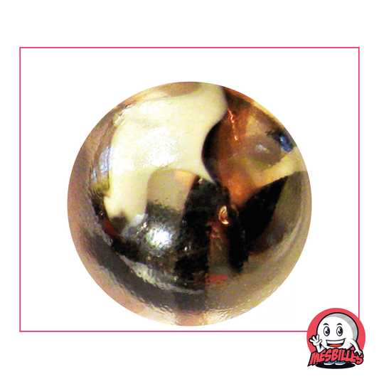 Image of the My-Glassmarbles Mascot surrounded by 42 mm Polar Marbles transparent glass brown crystal