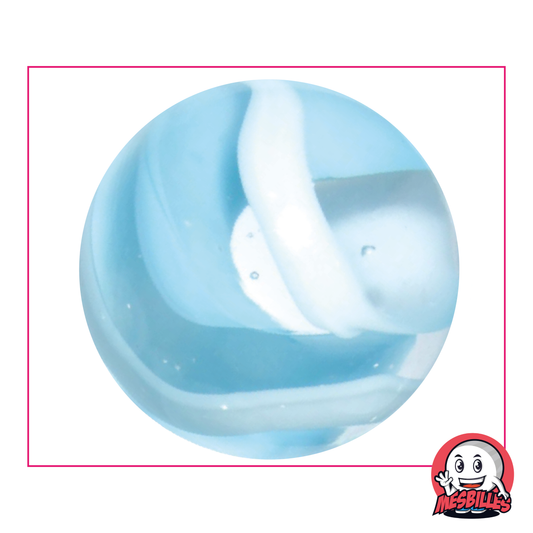 50 mm Marble Snow, crystal colour with white and light blue stripes, large, extra-large marble