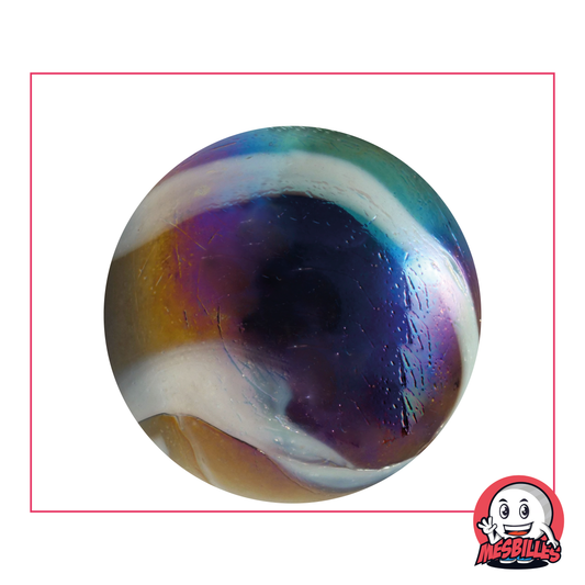 Glass Marble Petrol 42 mm, shiny black marble with Iridescent pearlescent highlights, large marble size