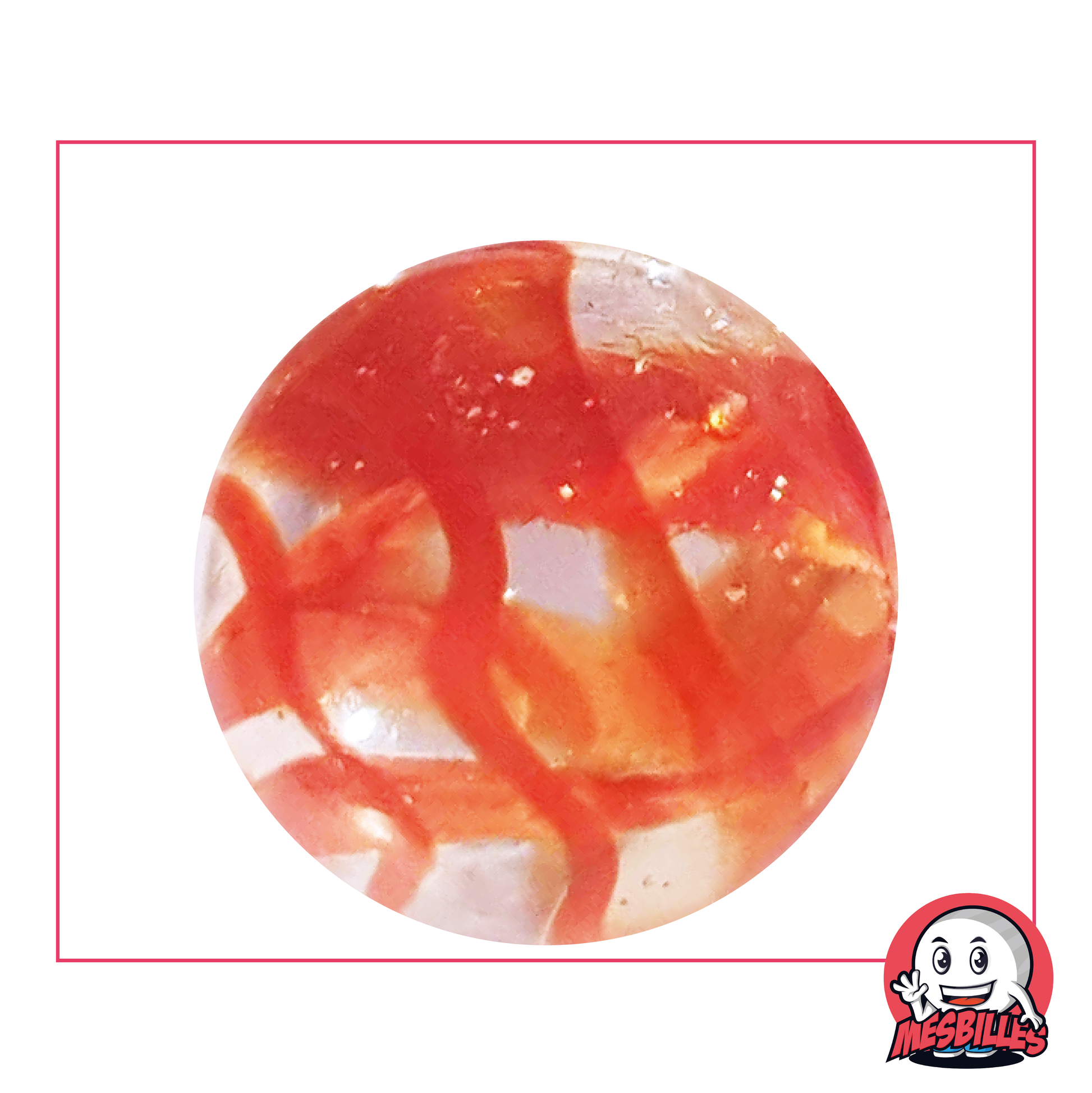 Marble Ribbon Red 42 mm Large transparent marble with red volutes, whale size marble
