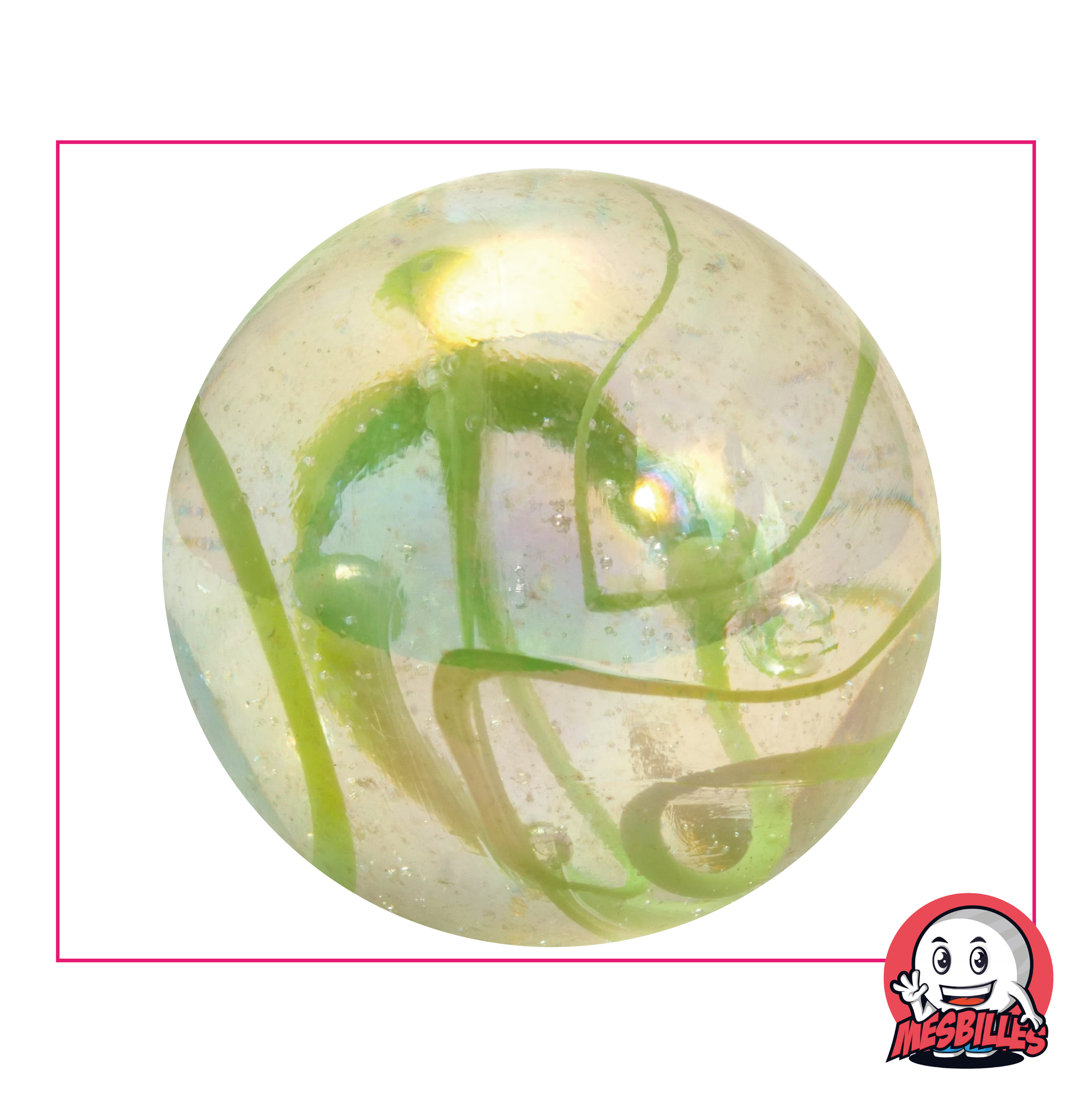 50mm Green Ribbon Marble with decorative green ribbon through the glass, very large marble.