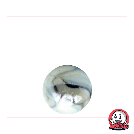 1 Marble White Tiger 16 mm, ultra-shiny opaque glass marble with azure and brown stripes