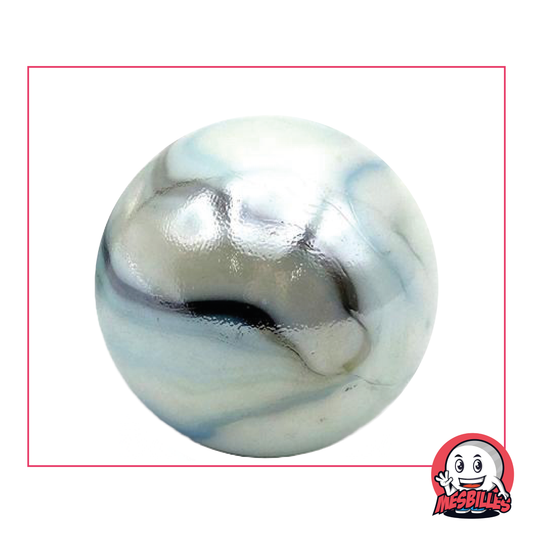 42 mm White Tiger Marble, white pearlescent marble, very large shiny marble with blue-brown markings