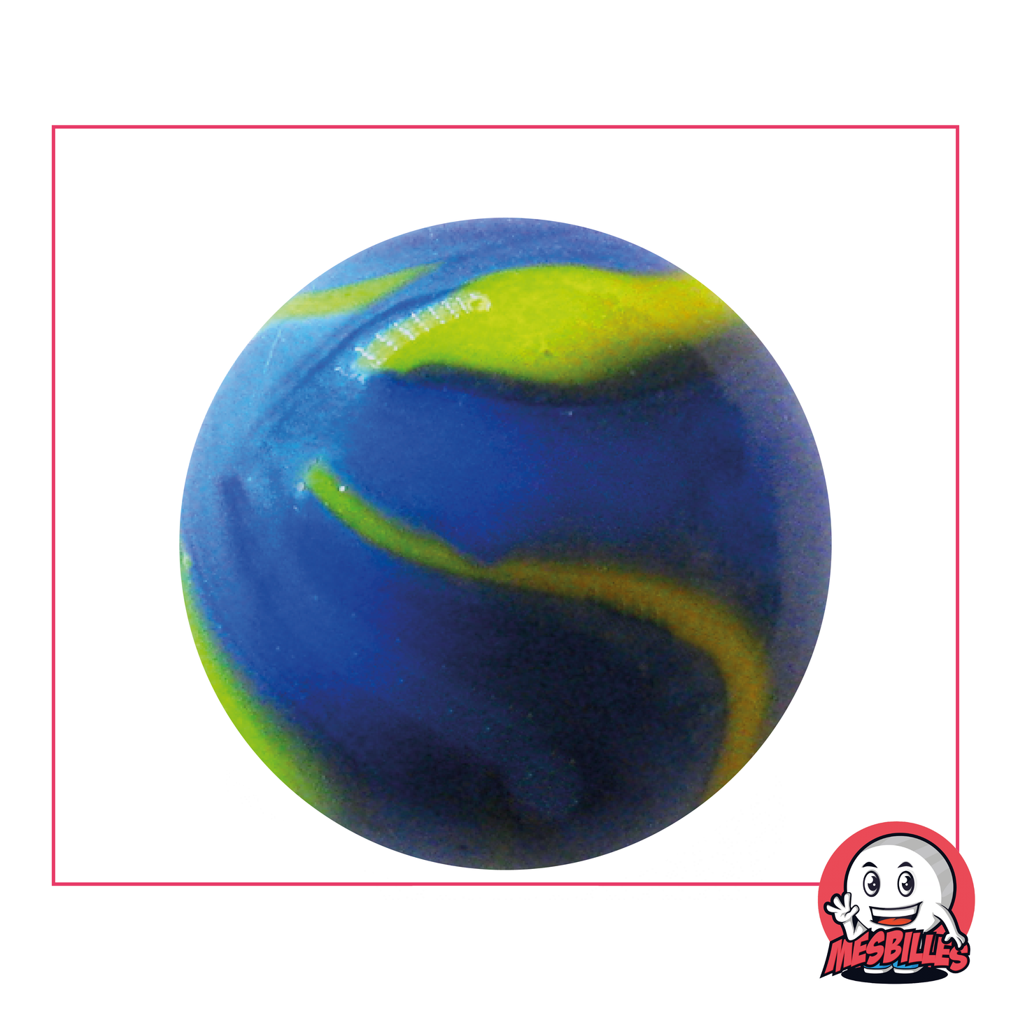 Porcelain Marble Van Gogh 42 mm with trace of Yellow paint on opaque blue background, very large marble